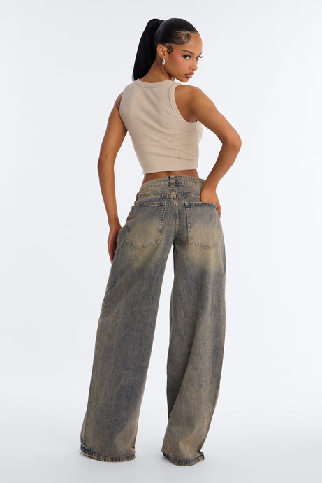 Time To Go Wide Leg Jeans - Vintage Wash