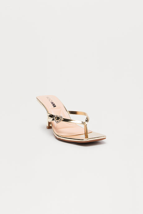 Merissa Heart Embellished Thong Mules - Gold