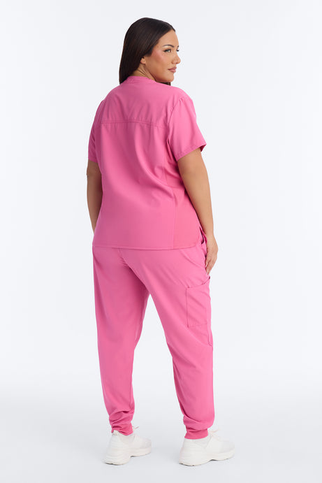 Vital 4 Way Stretch Front Zip Jogger Scrub Set - Hot Pink