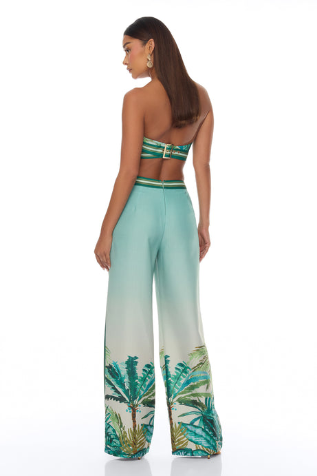 Sasha Tropical Linen Pant Set - Green/combo