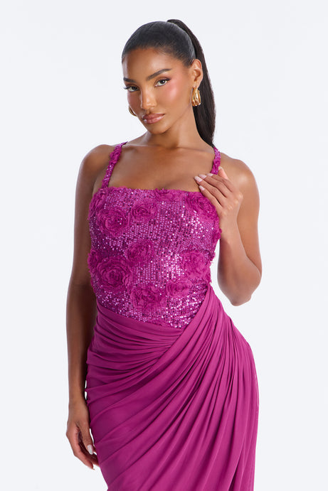 Kiss And Tell Embellished Gown - Magenta