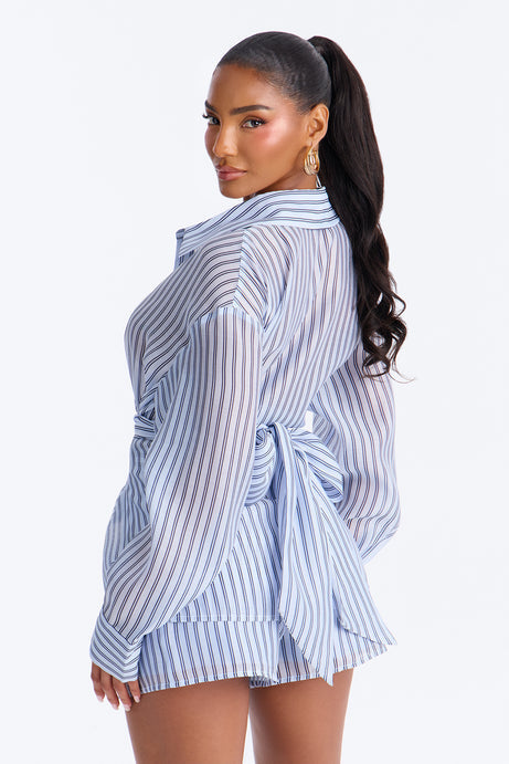 Maddie Belted Chiffon Short Set - Blue