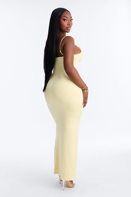 Contour Double Lined Scoop Neck Spaghetti Strap Maxi Dress - Butter Yellow