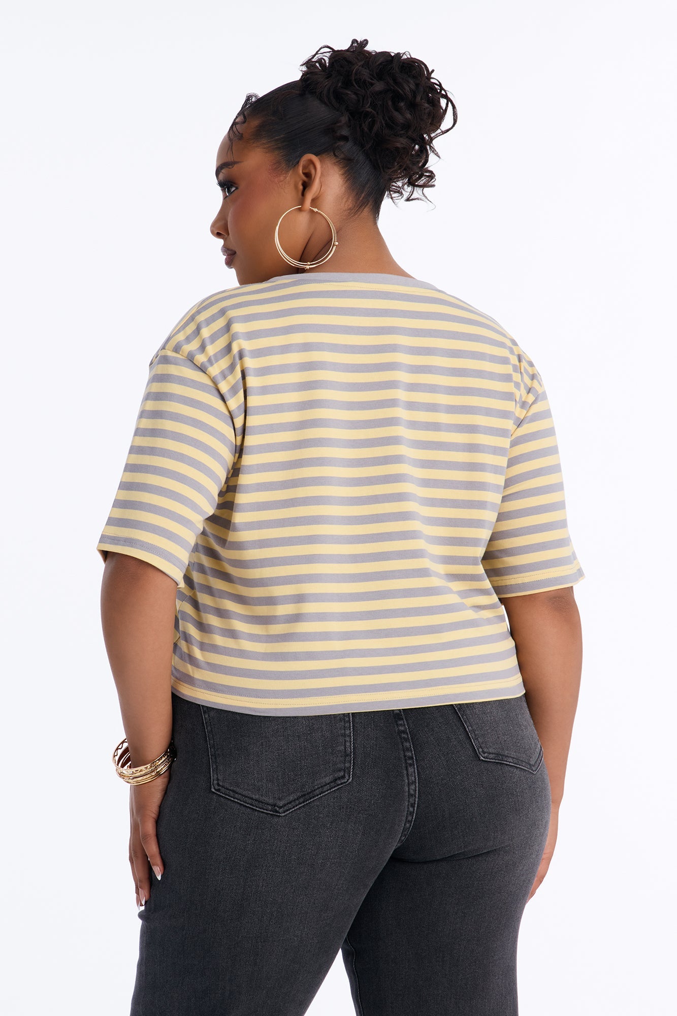 Def Leppard Stripe Crop Tee - Butter Yellow