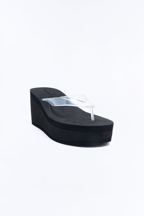 Too Easy Babe Thong Wedges - Clear/Black
