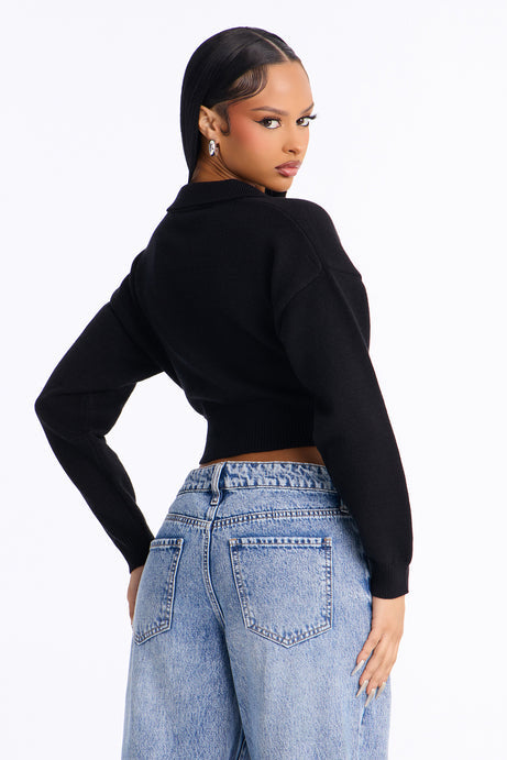 Layla Cropped Pullover Sweater - Black
