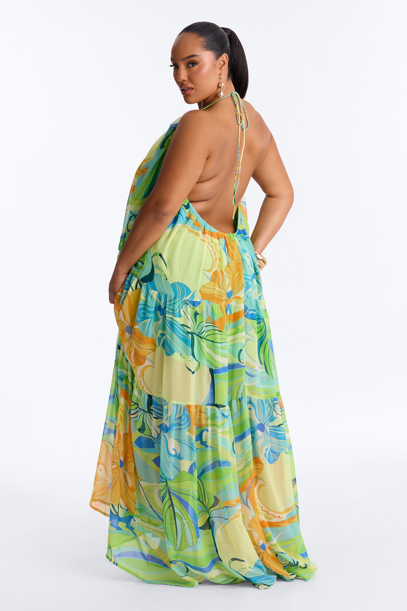 She's Expensive Chiffon Maxi Dress - Green/combo