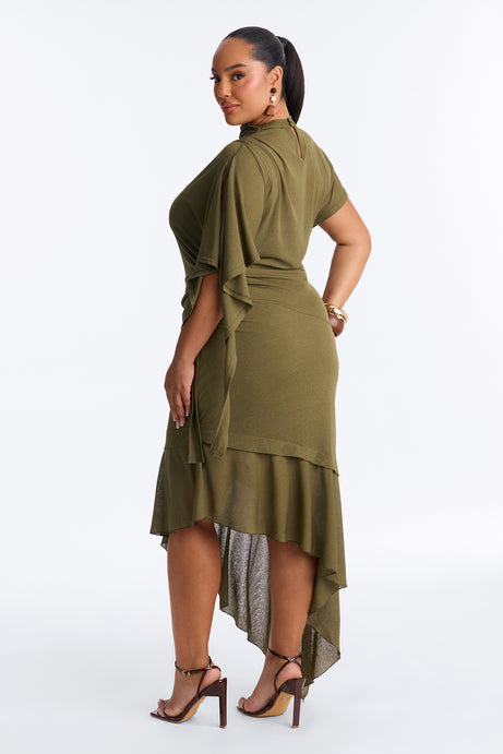 Amaya Asymmetrical Midi Dress - Olive