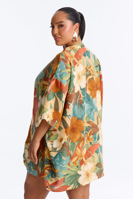 Relax & Renew Floral Linen Short Set - Green/combo
