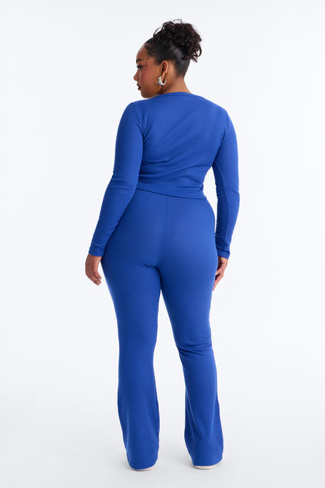Marissa Long Sleeve Waffle Pant Set - Blue