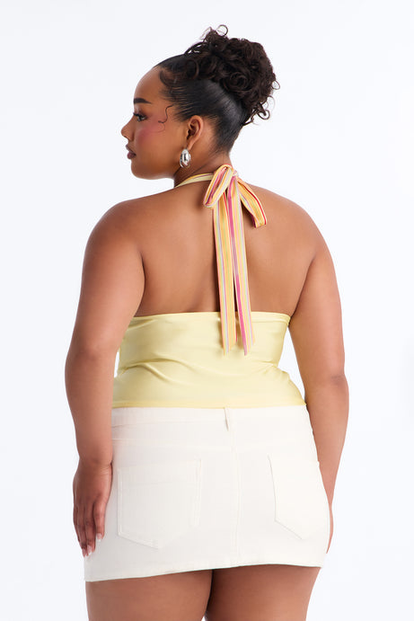 Sunny Outside Spring Striped Halter Top - Yellow/combo