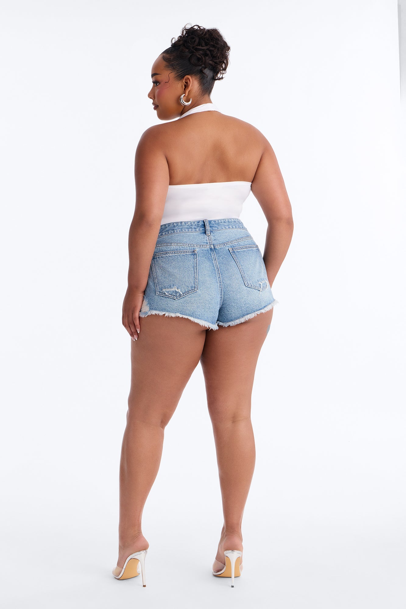 Bring The Heat Ripped Cut Off Denim Shorts - Medium Wash