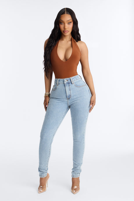 Shadow Play High Rise Cut Out Skinny Jeans - Light Wash