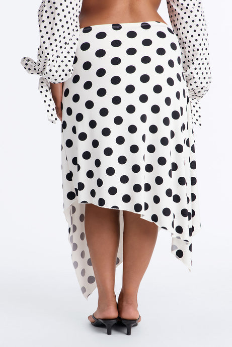 Mila Polka Dot Asymmetrical Maxi Skirt - White/Black
