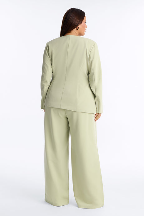 Miss Fabulous Collarless Fitted Blazer - Sage