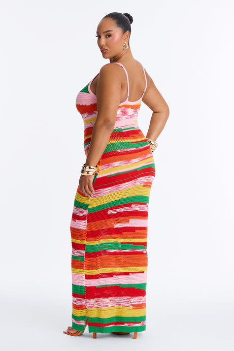 Poolside Vibing Crochet Maxi Dress - Multi Color