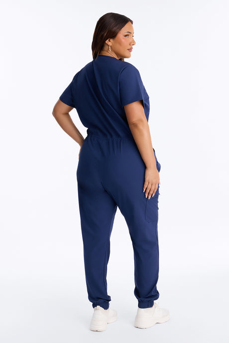 Prime Care Belted Uniform Scrub Jumpsuit - Navy