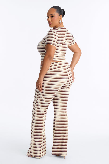 Dana Stripe Foldover Waistband Pant Set - Brown Combo