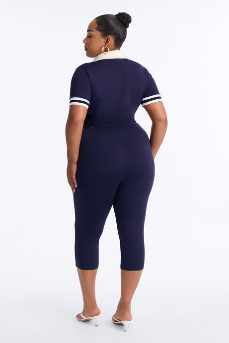 Dianna Ponte Polo Capri Jumpsuit - Navy