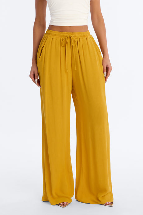In Cannes For The Summer Wide Leg Gauze Pant - Mustard