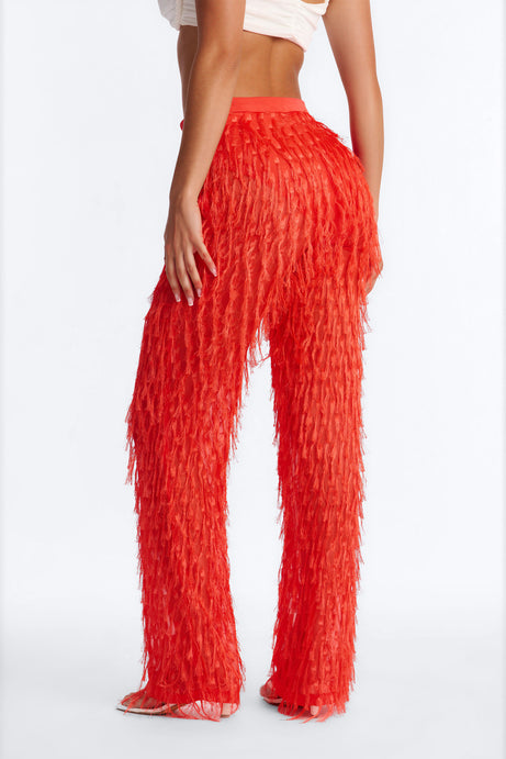 Spicin It Up Fringe Trim Wide Leg Pant - Tomato Red