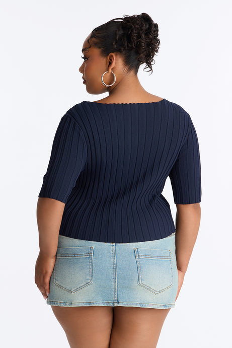 Kenny Short Sleeve Sweater Top - Navy