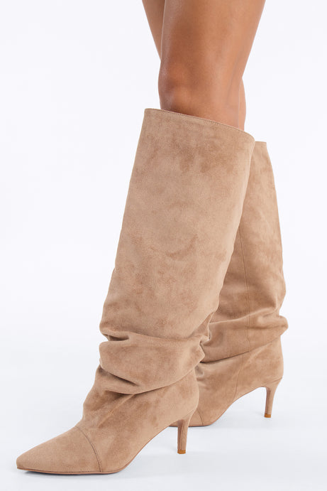 Pico Ruched Suede Boots - Sand