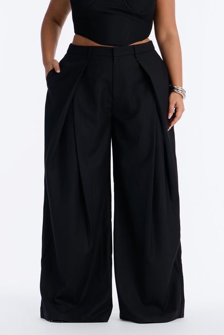 Executive Realness Pleated Wide Leg Trouser 33" - Black
