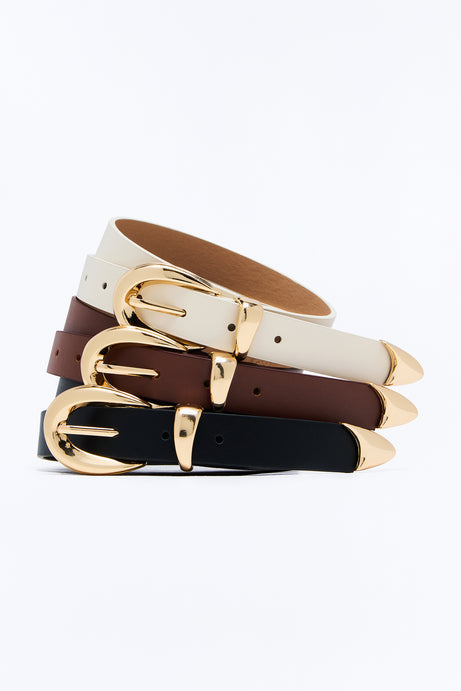 Simple Things Faux Leather 3 Piece Belt Set - Brown/combo