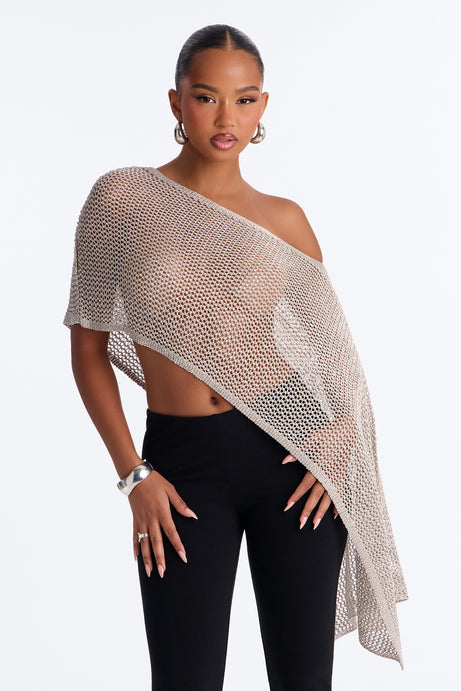 All That Shimmer Crochet Poncho - Champagne