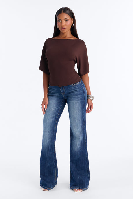 Cici Cinched Waist Short Sleeve Top - Brown