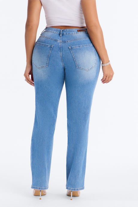 Beneath It All Ripped Ankle Straight Leg Jeans - Light Wash