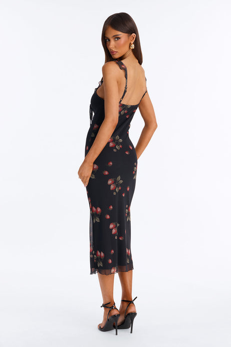 Amelia Floral Mesh Midi Dress - Black/combo