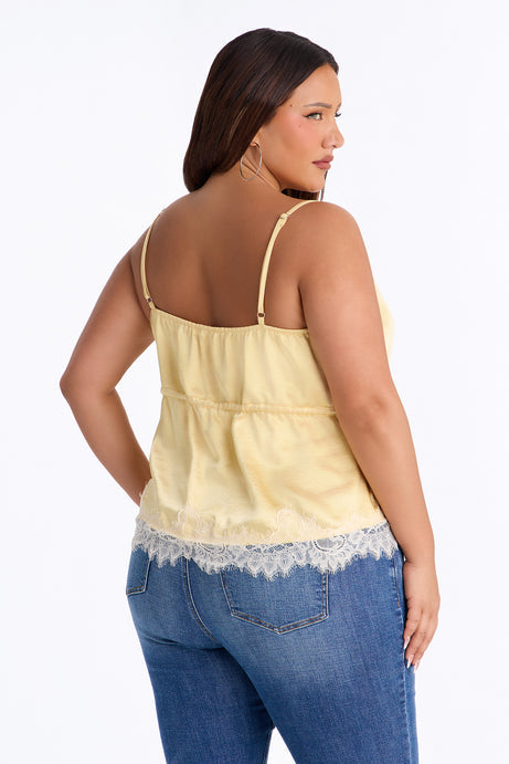 Kya Laced Satin Cami Top - Butter Yellow