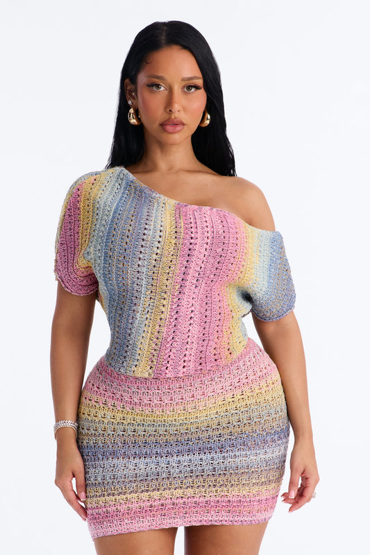 Jayla One Shoulder Sweater Mini Dress - MultiColor