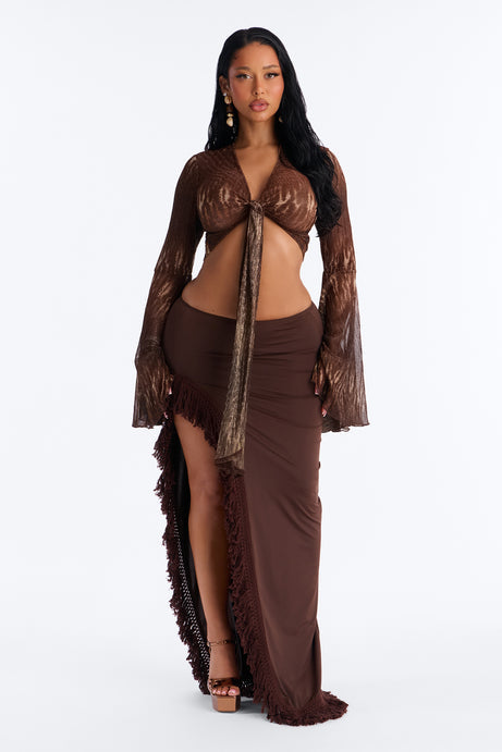 Anitta Animal Metallic Knit Tie Front Top - Chocolate/Combo