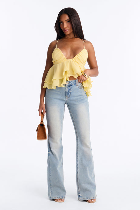 Cute Life Ruffle Chiffon Babydoll Top - Soft Yellow
