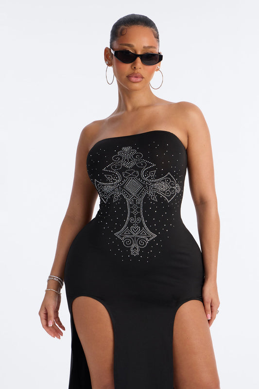 Rockstar Girl Strapless Midi Dress - Black