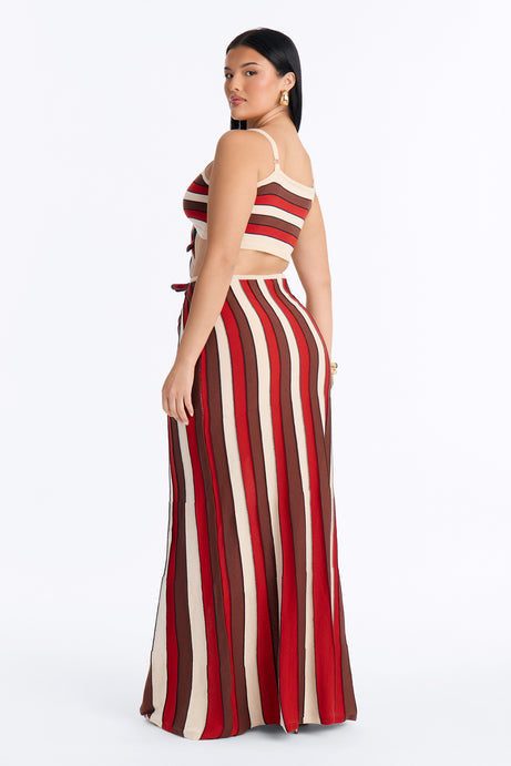 Sunlit Touch Striped Maxi Dress - Rust/combo