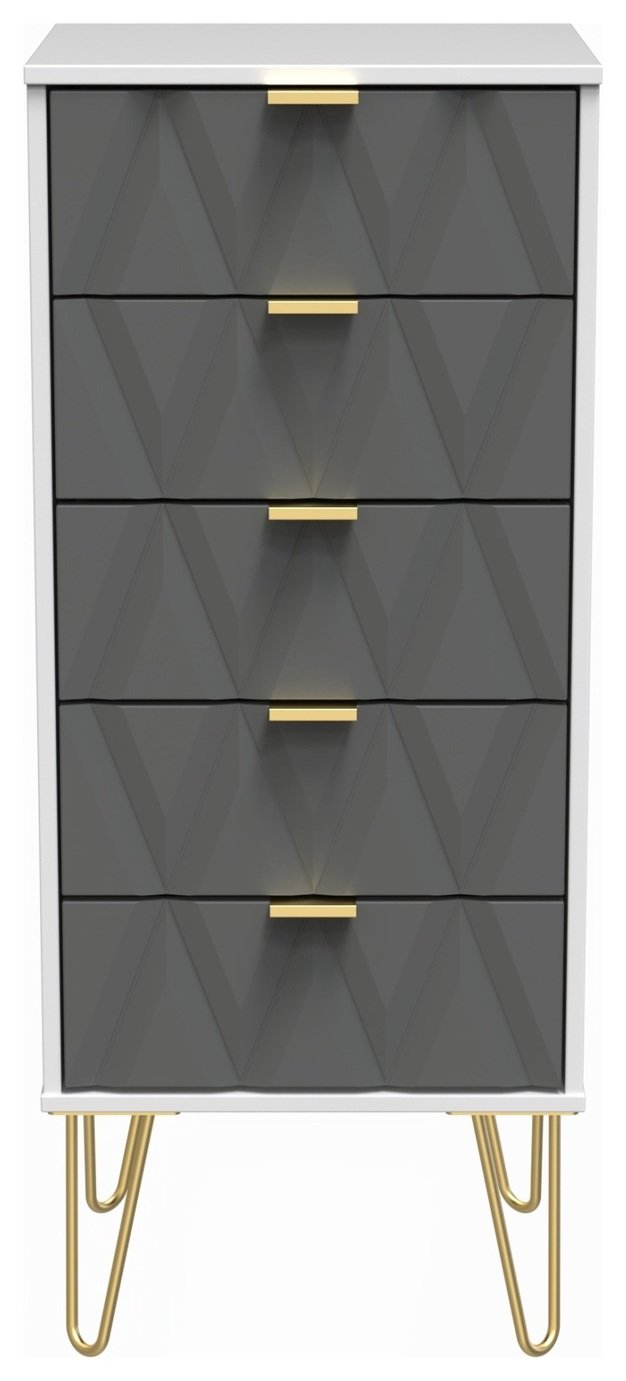 Livara Shimmer 5 Drawer Tallboy - Grey & White