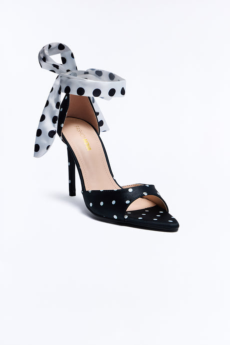 Lunetta Satin Polka Dot Heels - Black/White