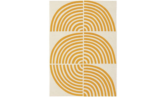 Habitat Global Swirl Yellow Cotton Flatweave Rug -120X170cm