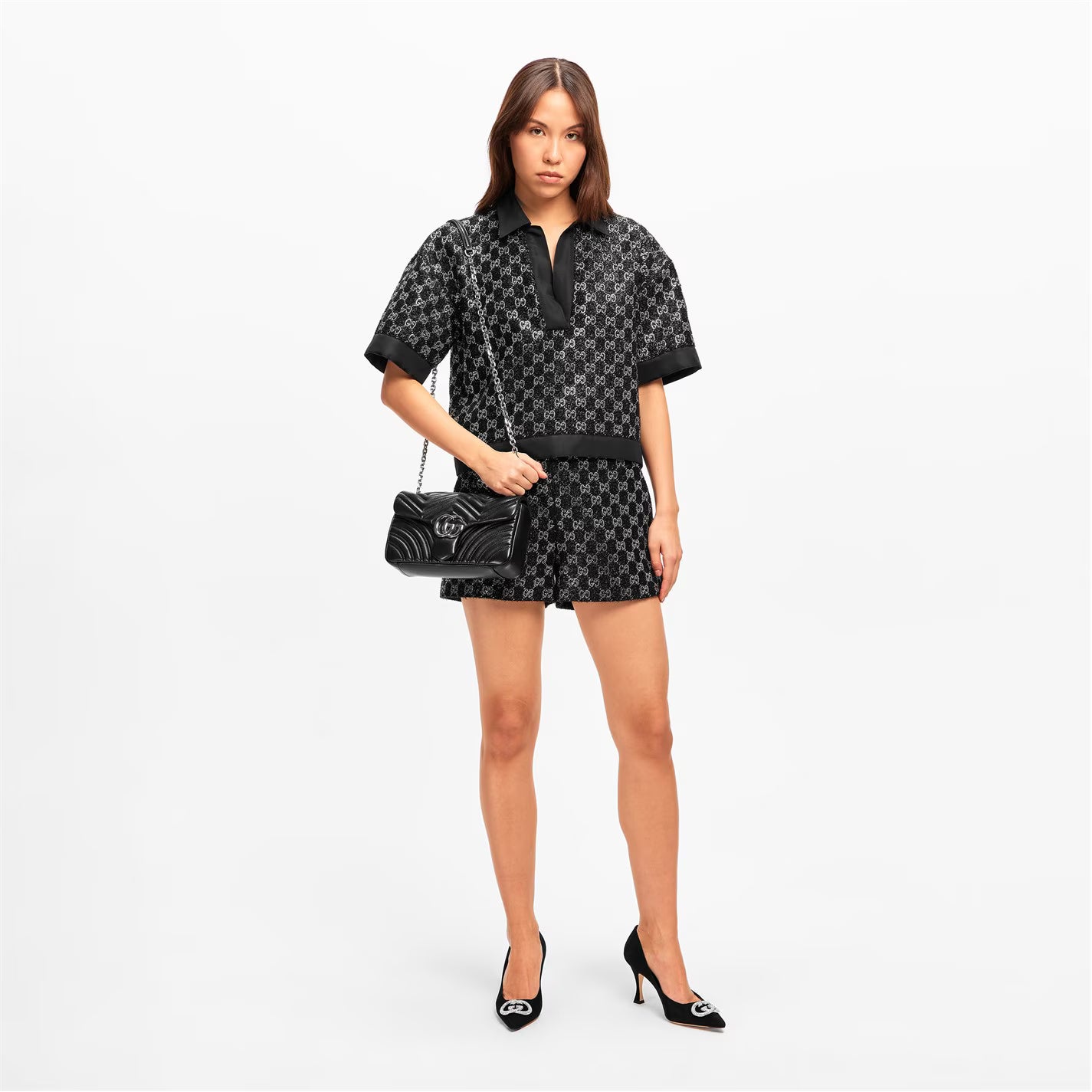 GUCCI Women's Lame Cropped Crop Top