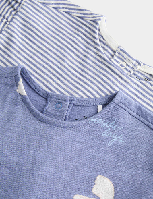 2 Pack Pure Cotton Bird & Striped Dresses (0-3 Yrs)