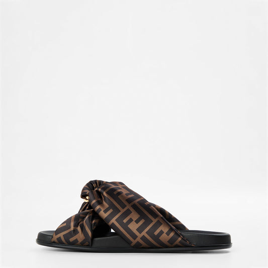 Fendi Brown FF satin slides