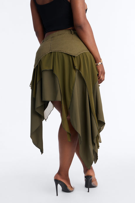 Desert Views Studded Tiered Midi Skirt - Olive