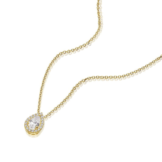 9ct Yellow Gold Cubic Zirconia Pear Halo Pendant