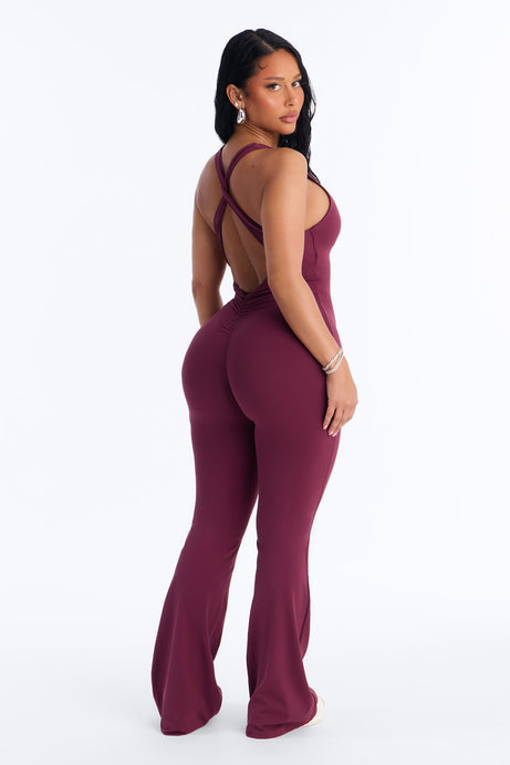 Perfect Form Backless Jumpsuit - Burgundy