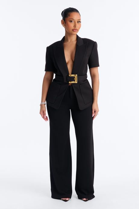 Beaux Short Sleeve Belted Blazer - Black