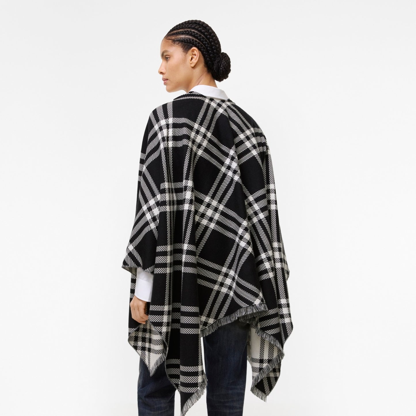 Check Wool Silk Cashmere Cape